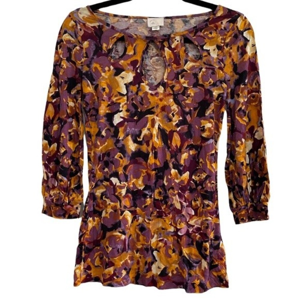 ANTHROPOLOGIE POSTMARK Traced Teardrop‎  Blouse Top Shirt 3/4 Sleeve Size XS